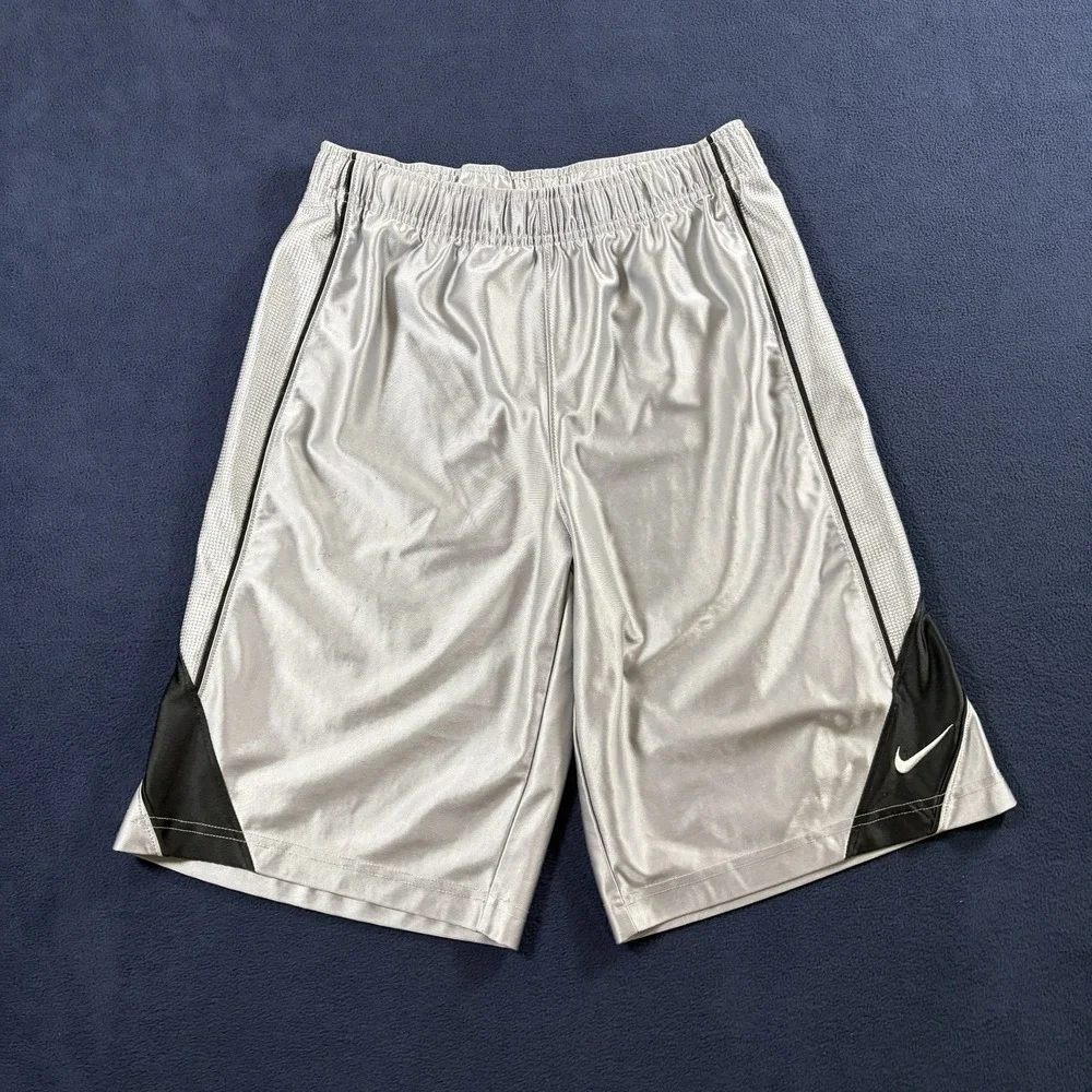 Vintage Y2K 2000s Nike Basketball Shorts Mens L Gray Black Baggy Shiny Dazzle